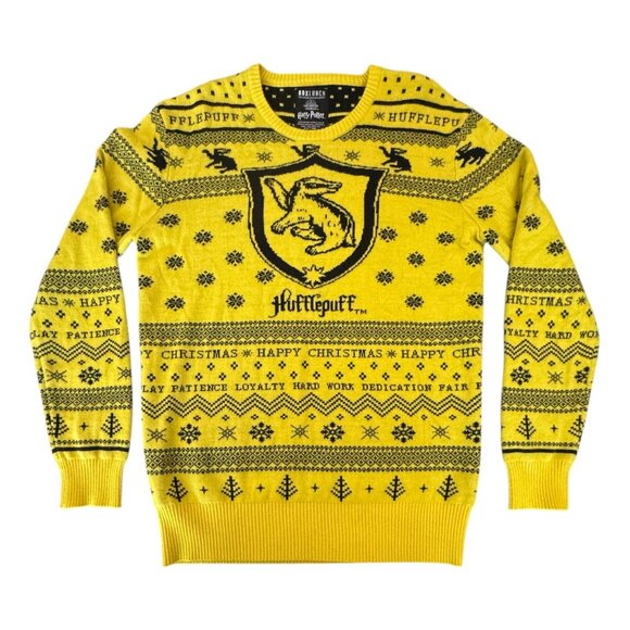 Harry Potter Hufflepuff Ugly Holiday Sweater - BoxLunch Exclusive MENS Sz Med - Picture 2 of 7